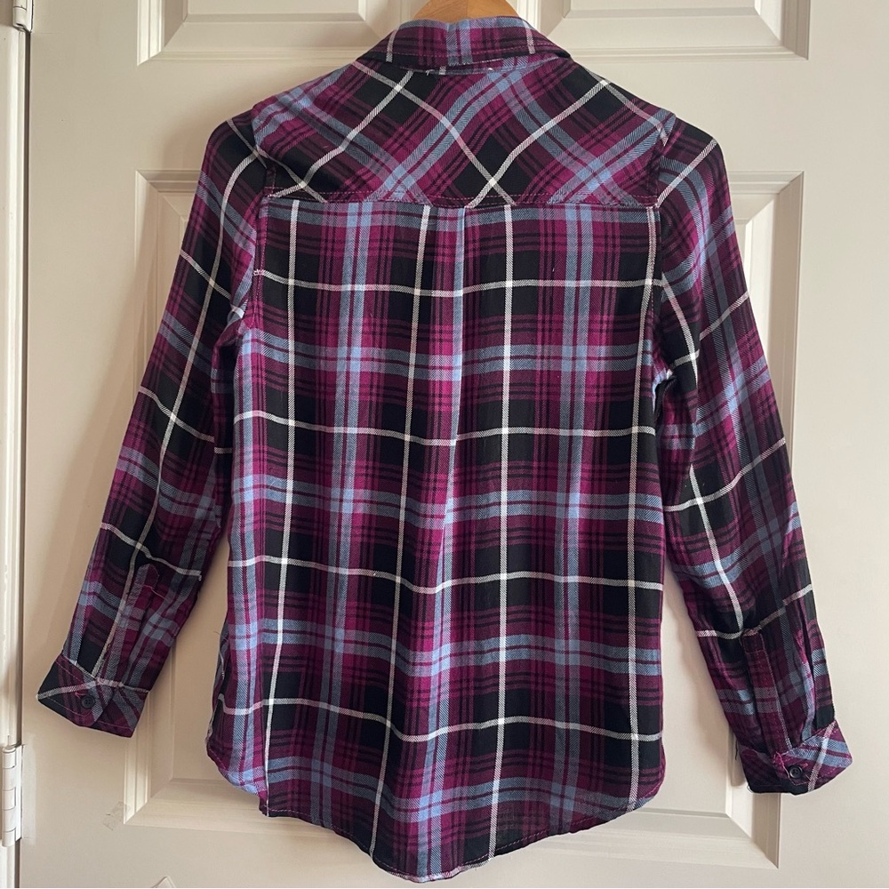 beachlunchlounge Pink and Blue Plaid Button Down Shirt Long Sleeve Cabincore - Picture 5 of 9